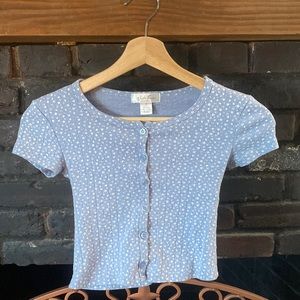 Light Blue and White Floral Button Crop Top